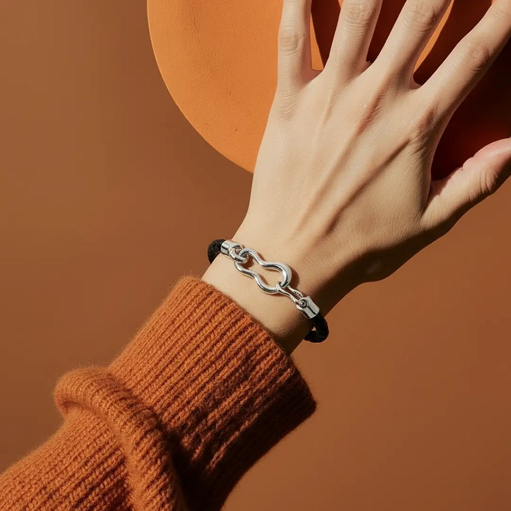 Crochet Leather Bracelet Black
