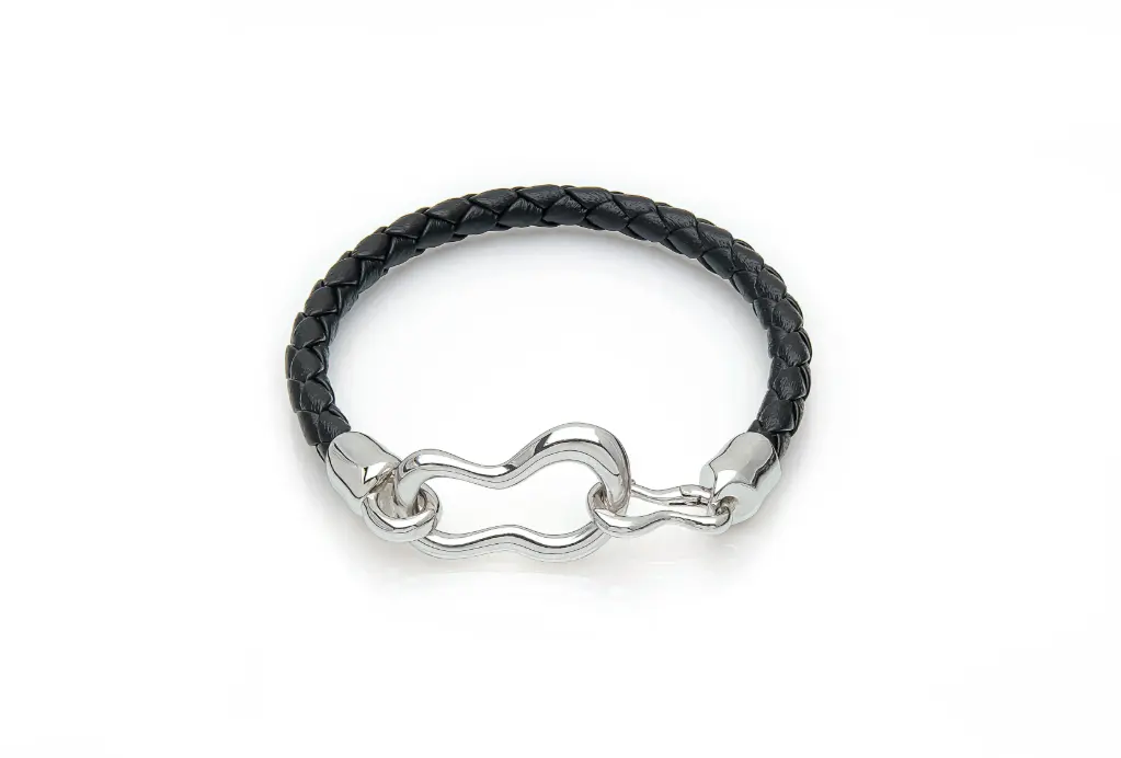 [EX10.56.1.0.S.0.1] Crochet Leather Bracelet Black (S)