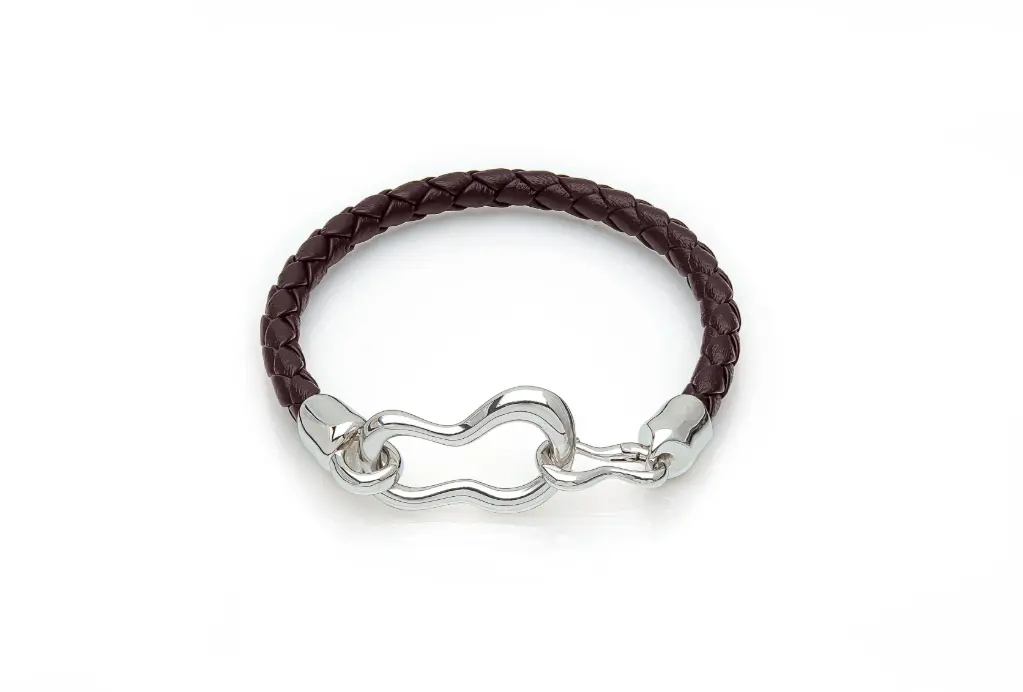 [EX10.56.1.0.M.0.5] Crochet Leather Bracelet Dark Brown (M)
